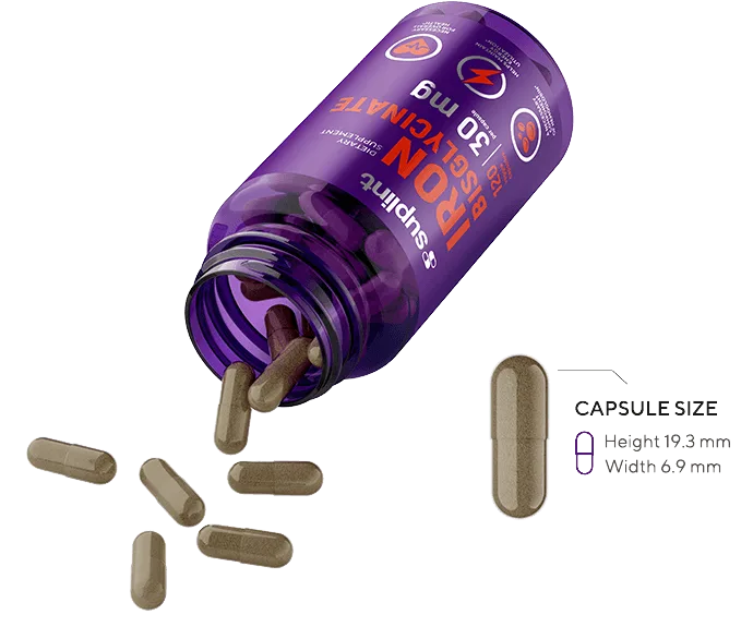 Iron bisglycinate, 120 capsules - OpenedCapsula iron png